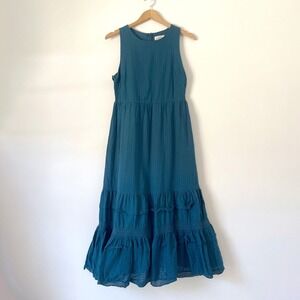Tiered Maxi Dress Sleeveless Sz Small Teal Blue Boho Cottagecore Prairie